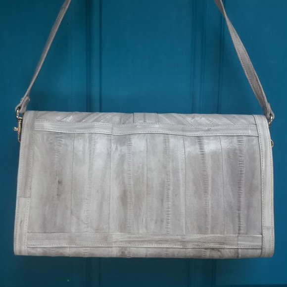 Softest Leather Vintage Handbag Purse Clutch with Strap Genuine Eelskin Bag - Picture 3 of 16